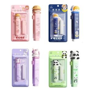 Cartoon Shape Push Pull Retractable Erasers Set of 4, Cute Pastel Rubber Erasers for Kids, Students, School Supplies & Return Gifts