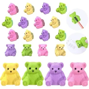Cute Bear Pencil Sharpener with Eraser – 2 in 1 Kids School Stationery & Return Gift Pack Of 20